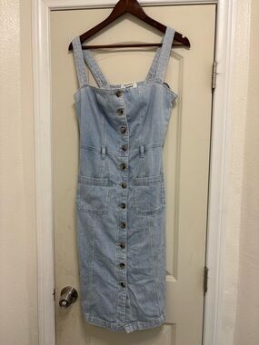 Reformation Light Blue Denim Button-Front Overall Dress
